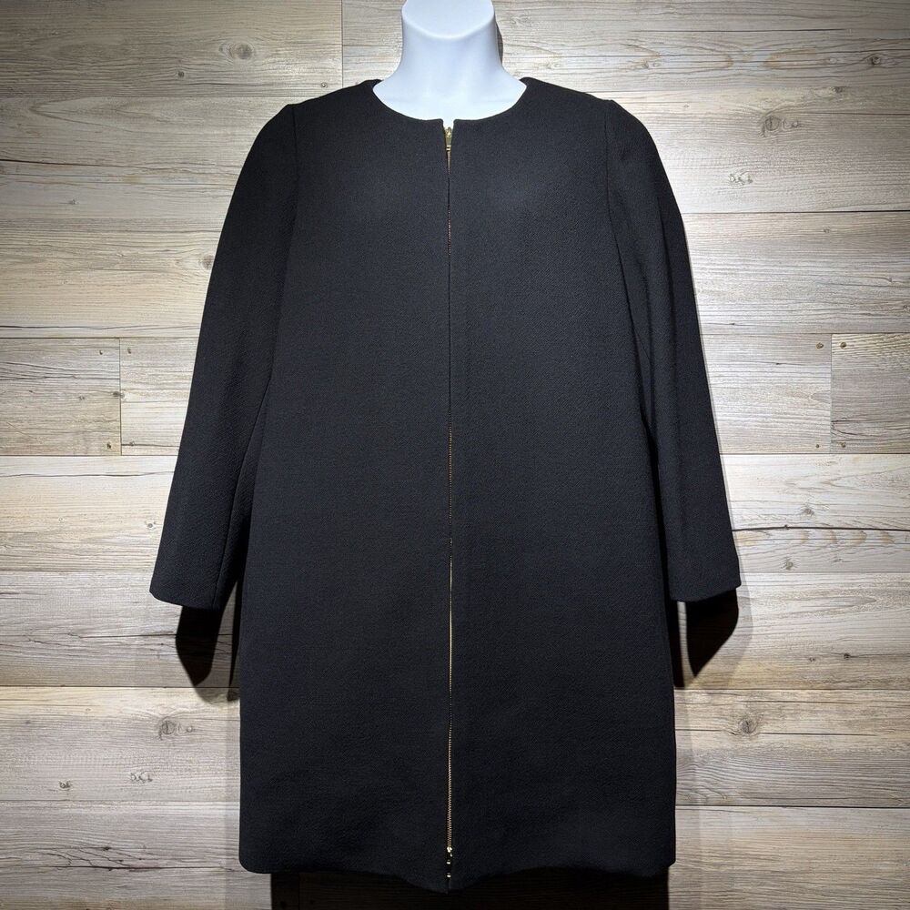 J.Crew Double Cloth Wool Symphony Coat Black Collarless Women’s 14 Zip-Front